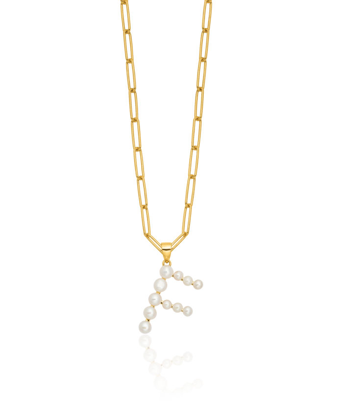 925 Sterling Silver Gold Plated White Button Freshwater Cultured Pearl Dainty Letter F Initial Name Monogram Necklace Chain