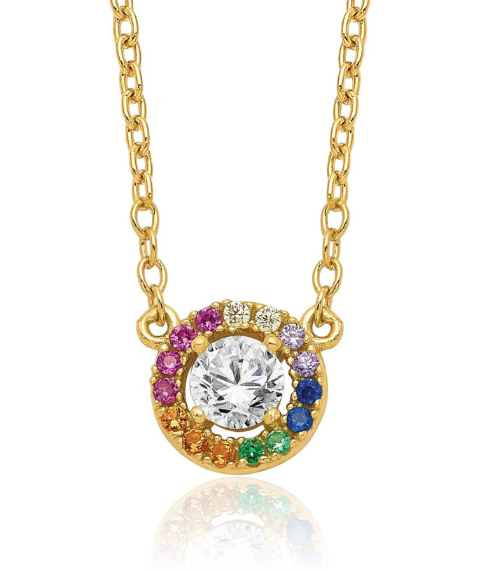 925 Sterling Silver Gold Plated White Multi-color Cubic Zirconia CZ Circle Round Chain Necklace