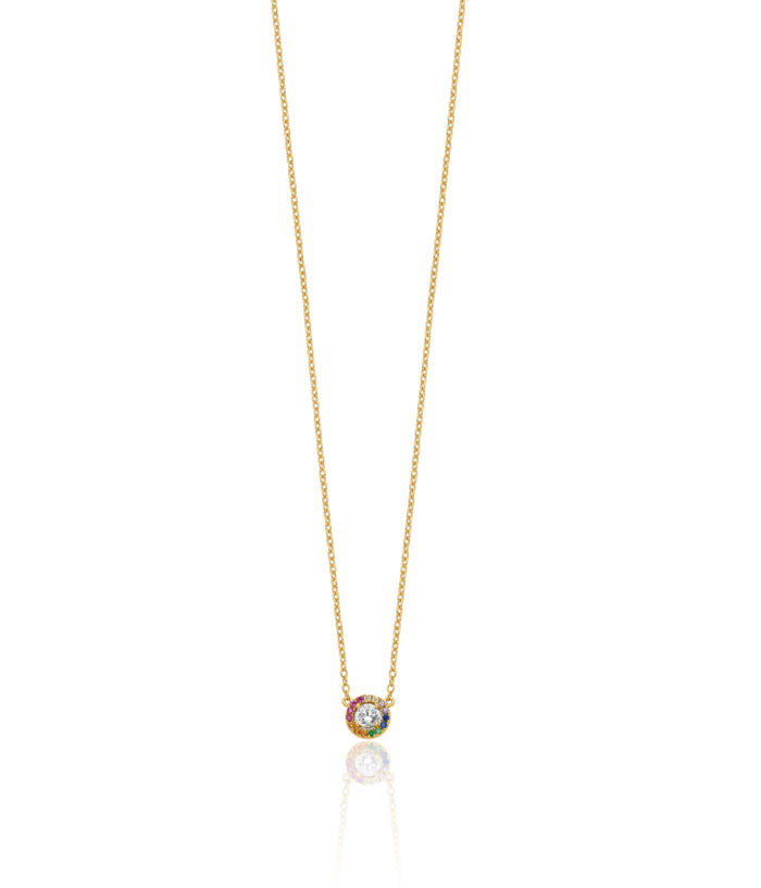 925 Sterling Silver Gold Plated White Multi-color Cubic Zirconia CZ Circle Round Chain Necklace