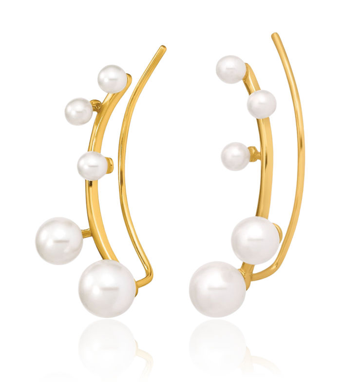 Ear Climber Earrings White Cultured Freshwater Pearls Gold-plated Sterling Silver