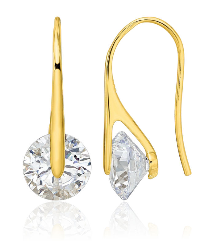 925 Sterling Silver Gold Round Cubic Zirconia CZ Drop Dangle Earrings