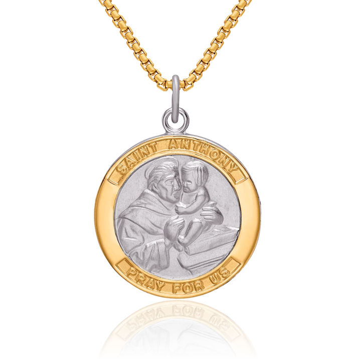 925 Sterling Silver Gold Saint Anthony Medal Necklace Chain Pendant Charm