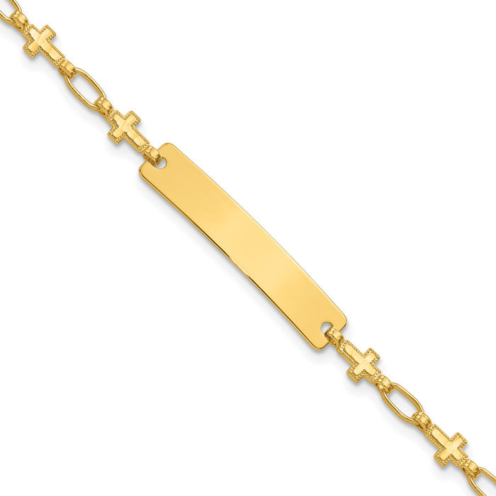 925 Sterling Silver Gold Cross Name Bar Identification ID Bracelet