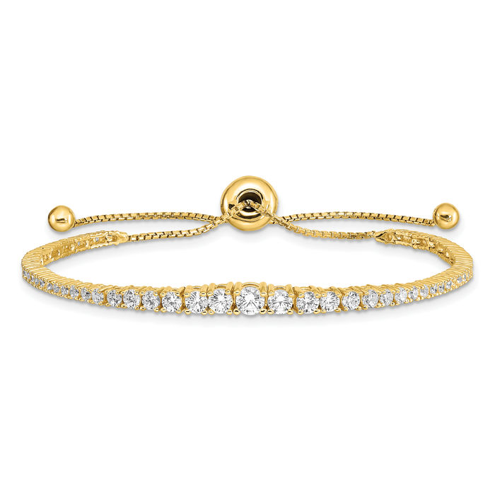 925 Sterling Silver Gold Plated Graduated Cubic Zirconia CZ Adjustable Wrap Bracelet