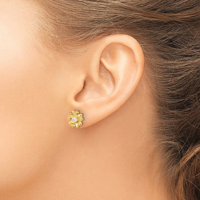 925 Sterling Silver Gold Cubic Zirconia CZ Flower Stud Earrings