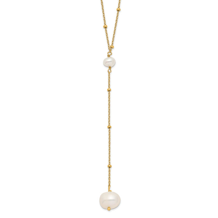 Cultured Freshwater Stick Pearl Necklace Sterling Silver with Double Chain Drop Cultured Freshwater Stick Pearl Necklace Sterling Silver with Double Chain Drop