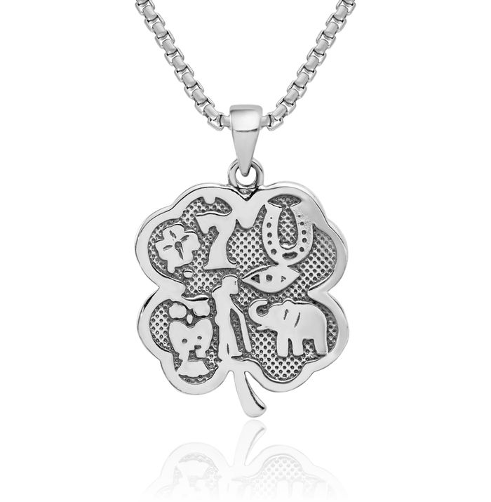 925 Sterling Silver Vintage Good Luck Icon Lucky Clover Shamrock Flower Leaf Necklace Chain Pendant Charm