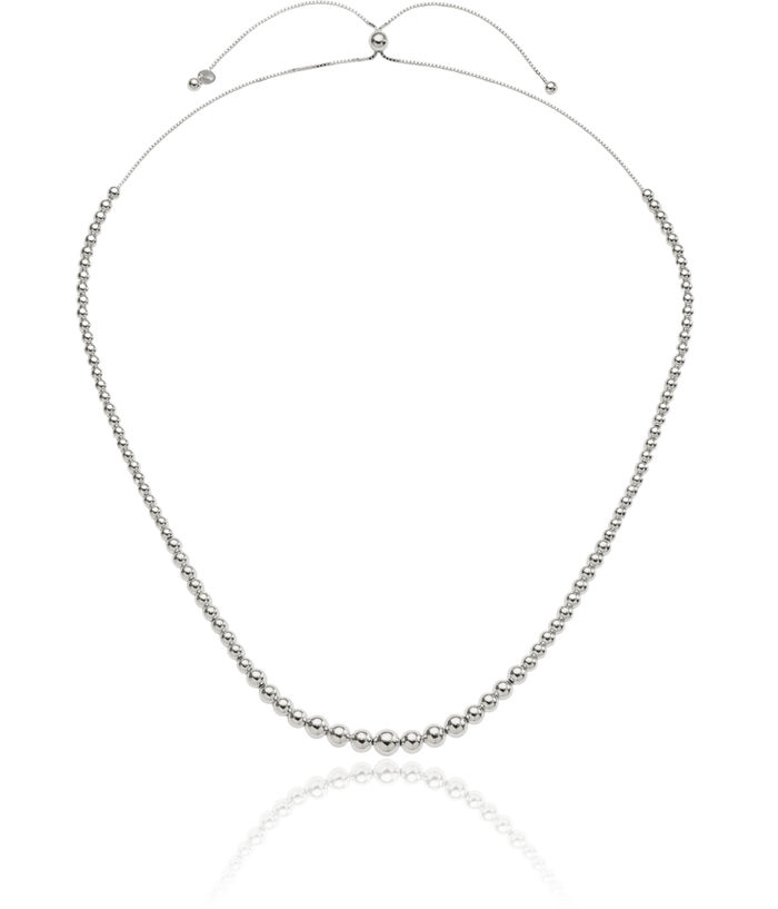 925 Sterling Silver Graduated Beads Adjustable Chain Necklace