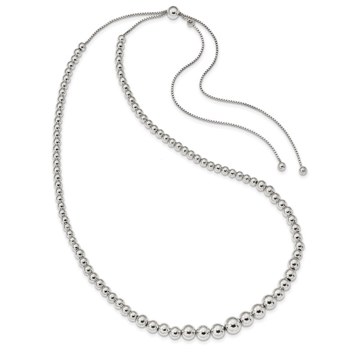 925 Sterling Silver Graduated Beads Adjustable Chain Necklace