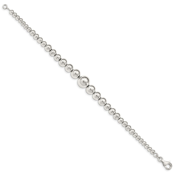 925 Sterling Silver Graduated Beads Chain Bracelet