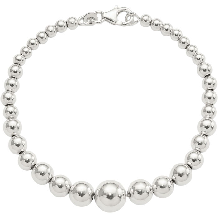 925 Sterling Silver Graduated Beads Chain Bracelet