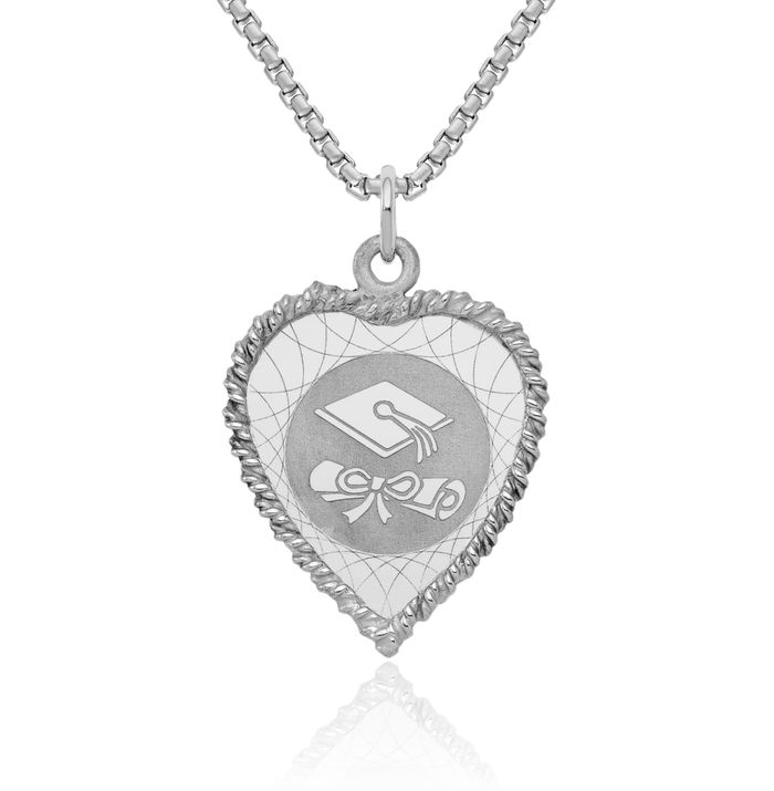 925 Sterling Silver Graduation Cap Diploma Disc Necklace Chain Pendant Charm