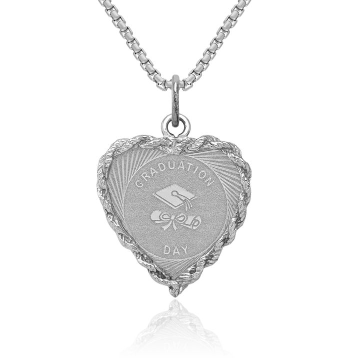 925 Sterling Silver Graduation Cap Diploma Disc Necklace Chain Pendant Charm