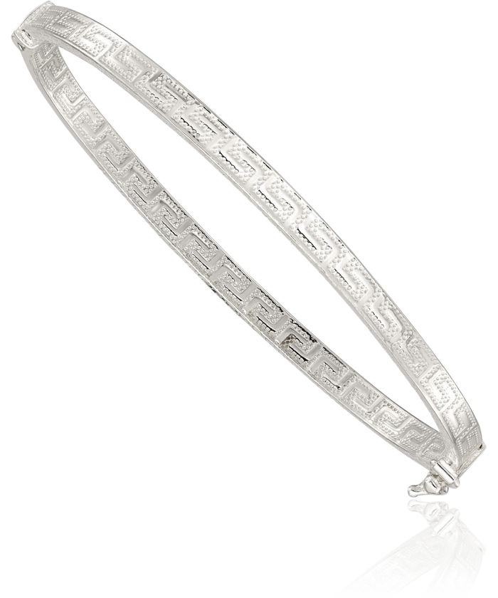 925 Sterling Silver Greek Key Bangle Charm Bracelet