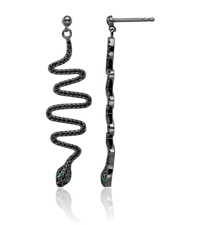 925 Sterling Silver Green Black Spinel Snake Post Drop Dangle Earrings