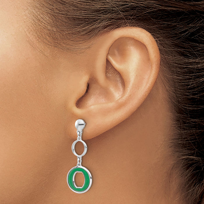 925 Sterling Silver Green Circle Round Post Drop Dangle Earrings