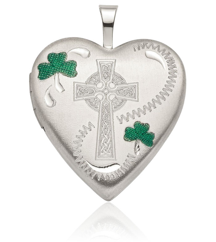 925 Sterling Silver Green Lucky Clover Shamrock Flower Leaf Holy Cross Heart Personalized Photo Locket Necklace Religious Chain Pendant Jesus Christ Charm