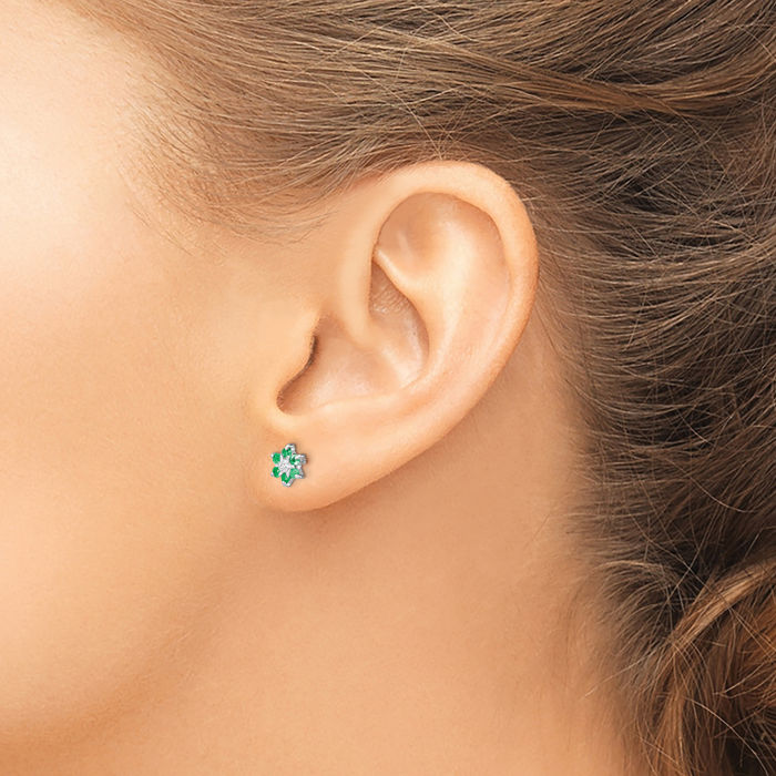 925 Sterling Silver Green Emerald Diamond Heart Stud Earrings Gemstone Post Push Back May Birthstone Jewelry