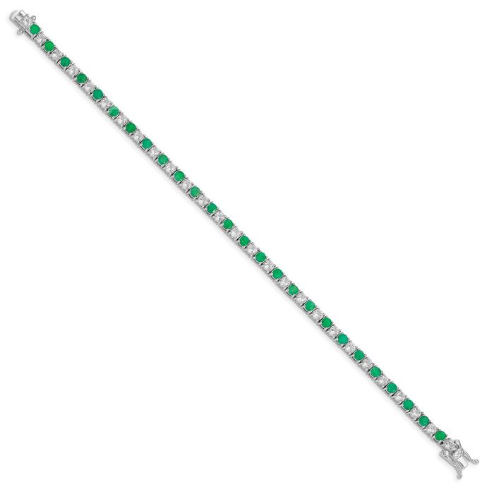 925 Sterling Silver Green Emerald White Topaz Tennis Bracelet