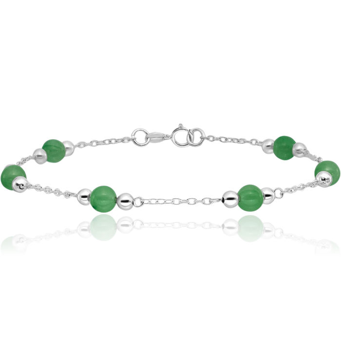 925 Sterling Silver Green Jade Anklet Summer Beach Foot Ankle Bracelet