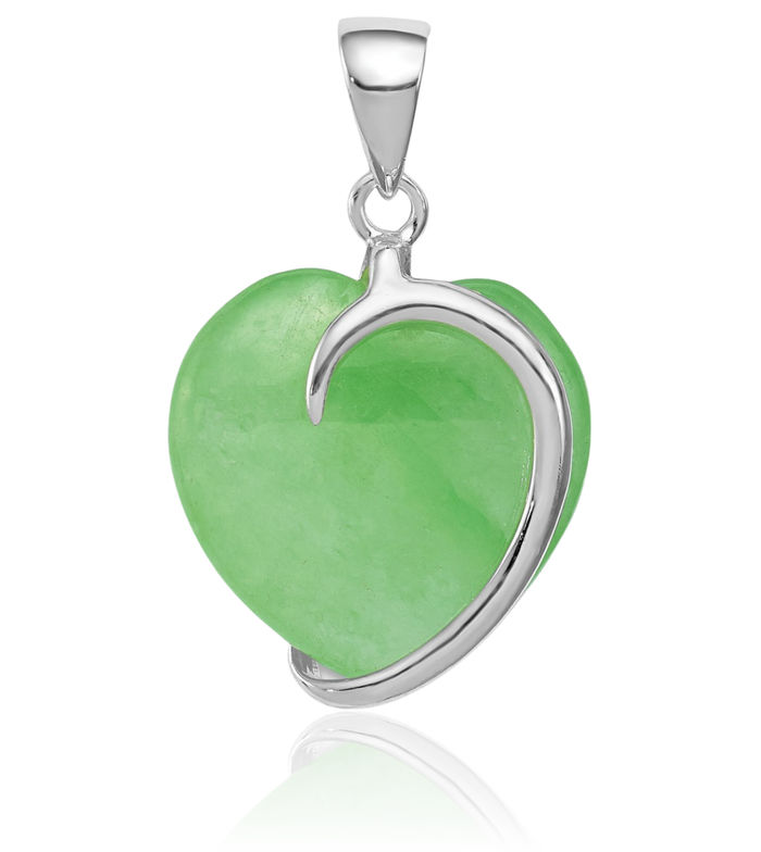 925 Sterling Silver Green Jade Heart Necklace Love Pendant Charm