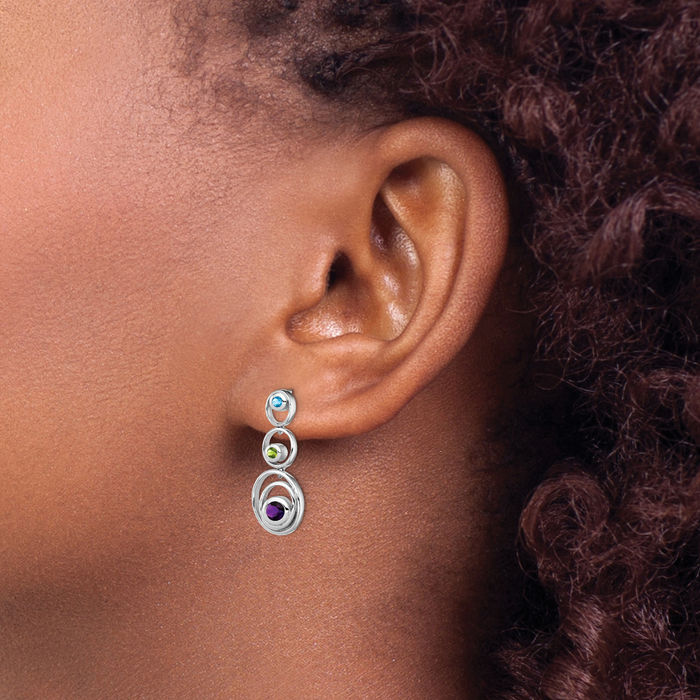 925 Sterling Silver Green Peridot Swiss Blue Topaz Purple Amethyst Drop Dangle Earrings