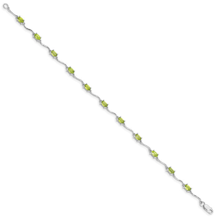 925 Sterling Silver Green Peridot Chain Gemstone Tennis Bracelet