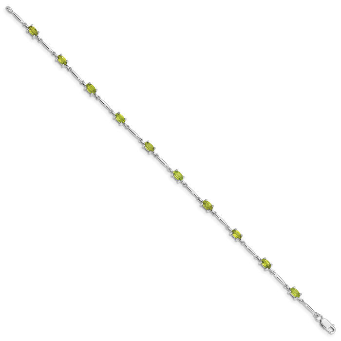 925 Sterling Silver Green Peridot Chain Gemstone Tennis Bracelet