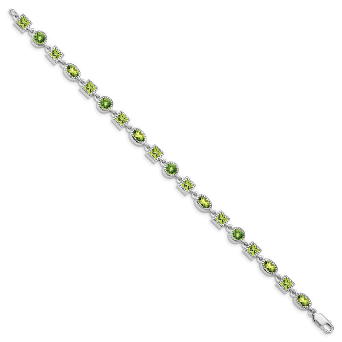 925 Sterling Silver Peridot Tennis Bracelet - Picture 11 of 12