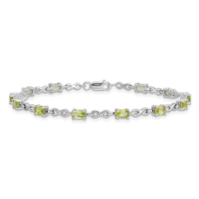 925 Sterling Silver Peridot Chain Tennis Charm Bracelet - Picture 11 of 12