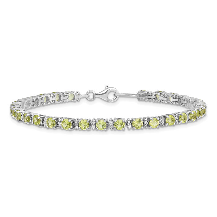 925 Sterling Silver Peridot Diamond Tennis Bracelet - Picture 11 of 12