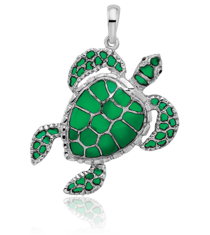 925 Sterling Silver Green Sea Turtle Necklace Chain Pendant Charm