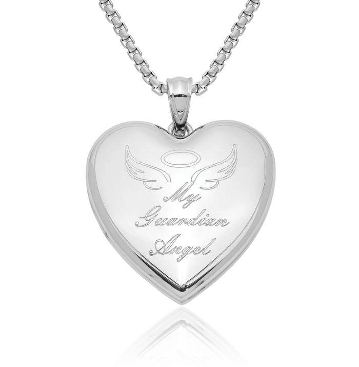 925 Sterling Silver Guardian Angel Wings Ash Holder Heart Personalized Photo Locket Cremation Necklace Memorial Charm Urn Pendant