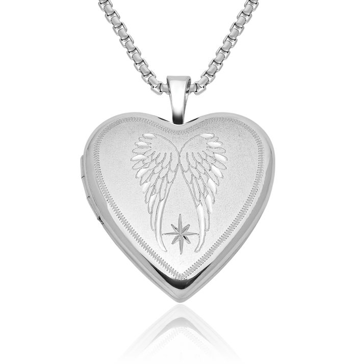 925 Sterling Silver Guardian Angel Wings Heart Personalized Photo Locket Necklace Picture Pendant Charm