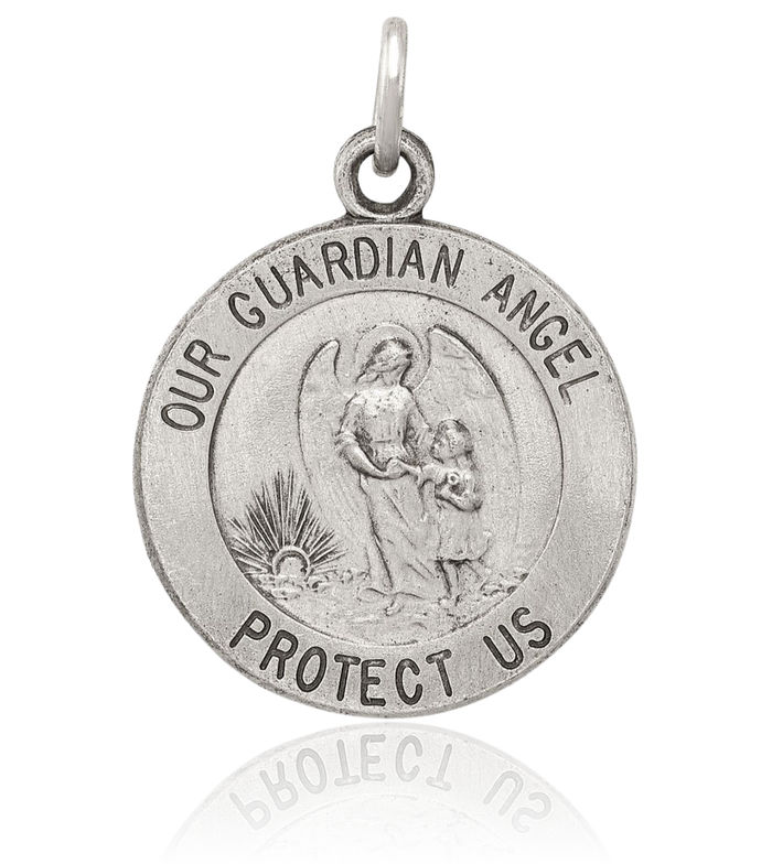 925 Sterling Silver Vintage Guardian Angel Wings Medal Necklace Protect Us Cherub Pendant Religious Charm