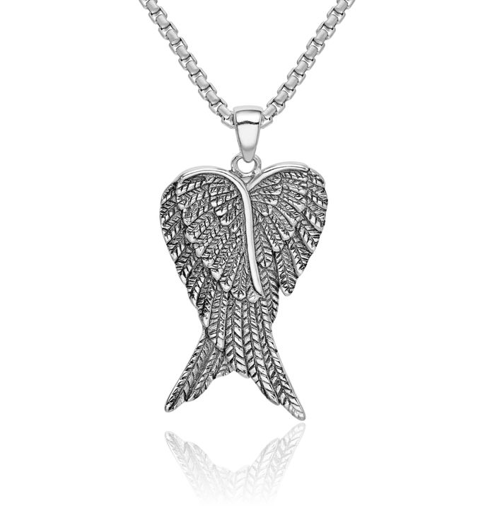 925 Sterling Silver Vintage Guardian Angel Wings Single Wing Necklace Protect Us Cherub Pendant Religious Charm