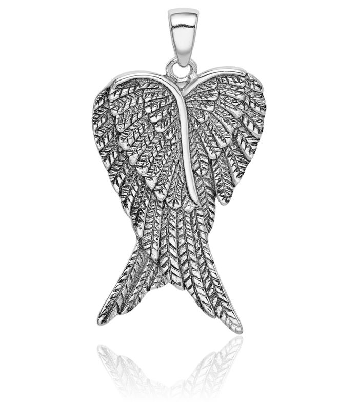 925 Sterling Silver Vintage Guardian Angel Wings Single Wing Necklace Protect Us Cherub Pendant Religious Charm