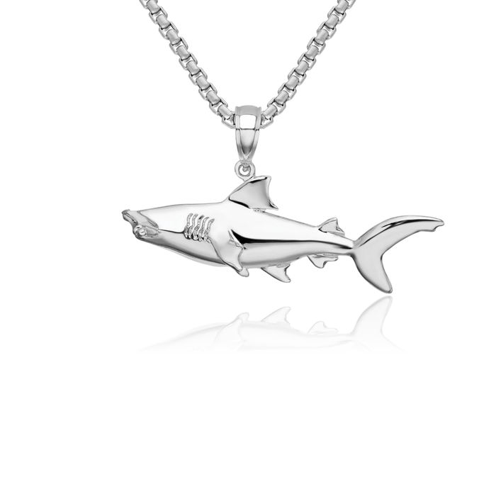 925 Sterling Silver Hammer Head Shark Necklace Mechanic Chain Pendant Charm