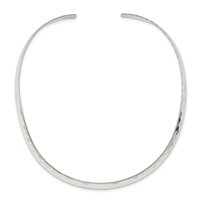 925 Sterling Silver Hammered 6mm Neck Collar Neckwire Chain Cuff Choker Necklace