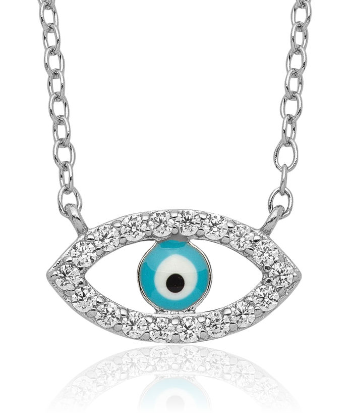 925 Sterling Silver Hamsa Hand of Fatima Evil Eye Protection Good Luck Cubic Zirconia CZ Chain Necklace