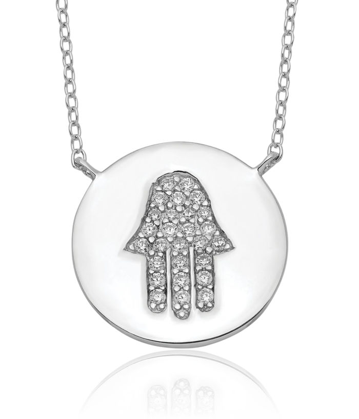 925 Sterling Silver Hamsa Hand of Fatima Evil Eye Protection Cubic Zirconia CZ Necklace Chain