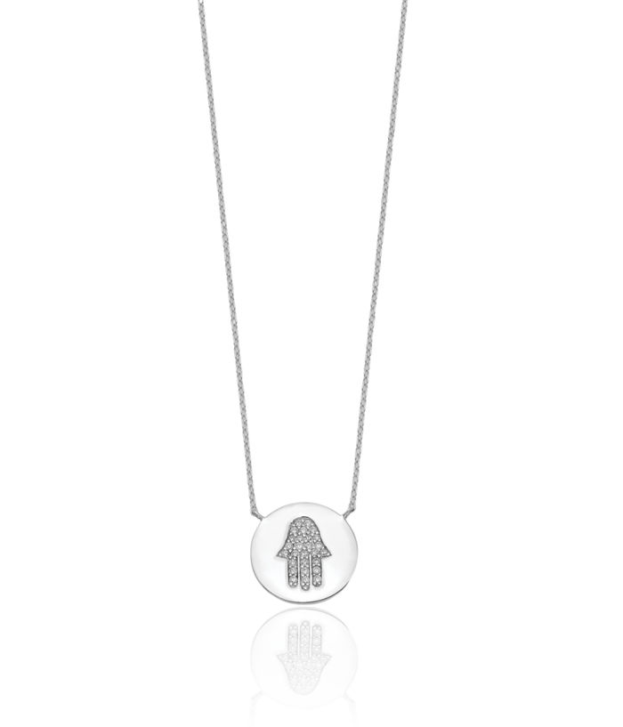 925 Sterling Silver Hamsa Hand of Fatima Evil Eye Protection Cubic Zirconia CZ Necklace Chain