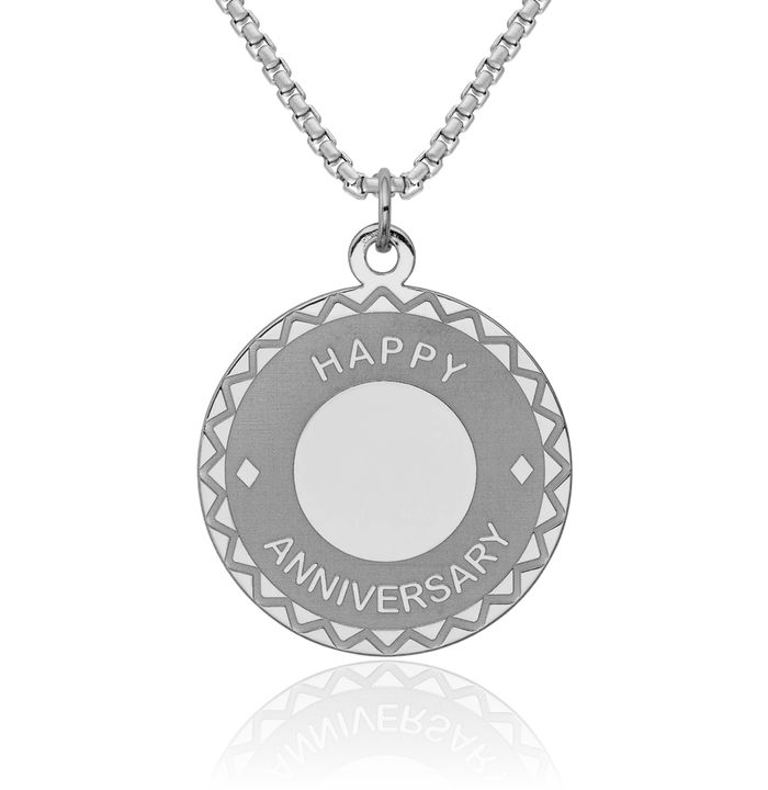 925 Sterling Silver Happy Anniversary Disc Necklace Chain Pendant Charm