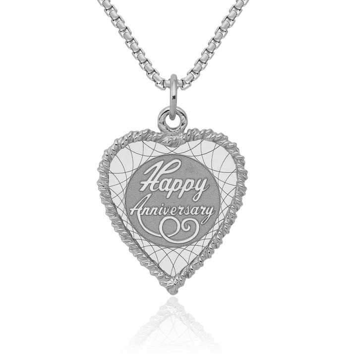 925 Sterling Silver Happy Anniversary Disc Necklace Chain Pendant Charm