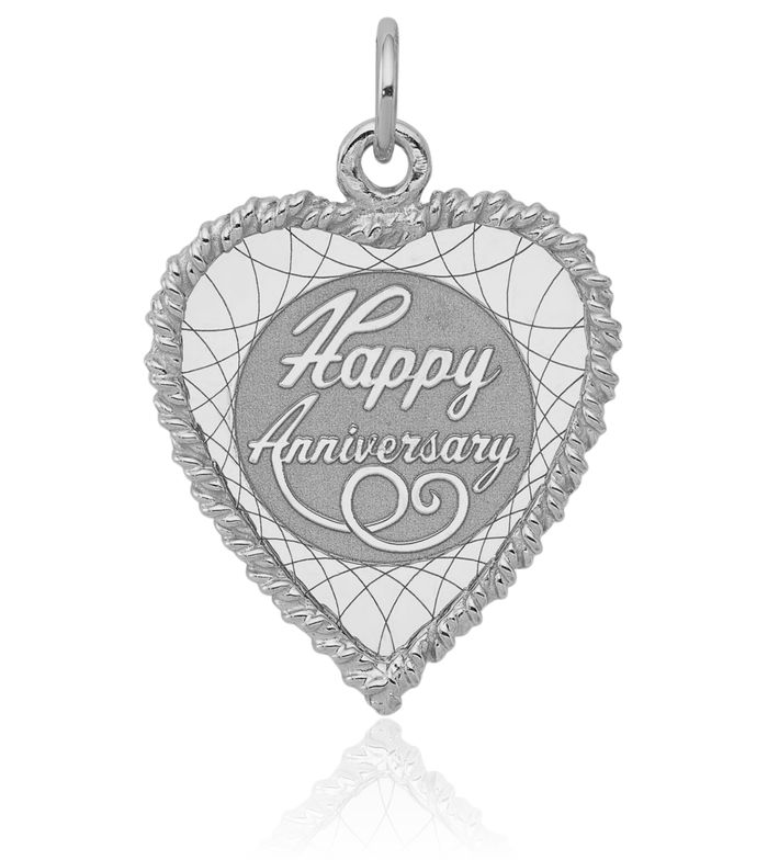 925 Sterling Silver Happy Anniversary Disc Necklace Chain Pendant Charm