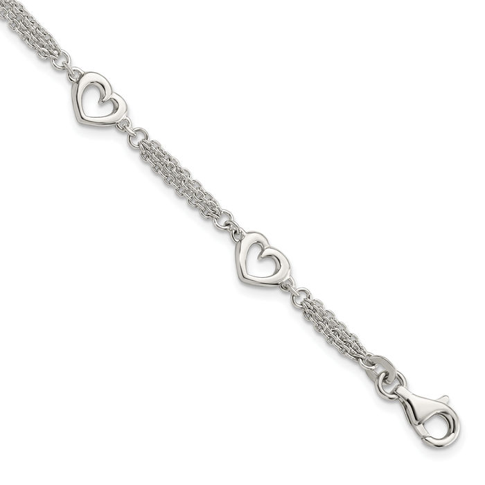 925 Sterling Silver Heart Chain Charm Bracelet