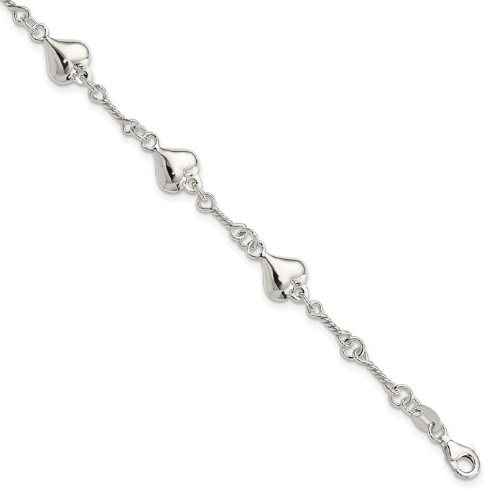 925 Sterling Silver Heart Chain Charm Bracelet