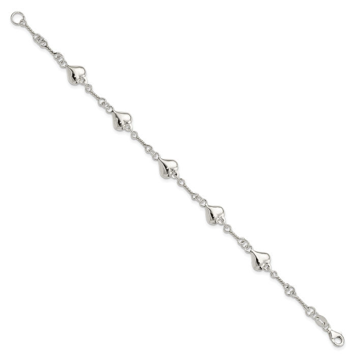 925 Sterling Silver Heart Chain Charm Bracelet