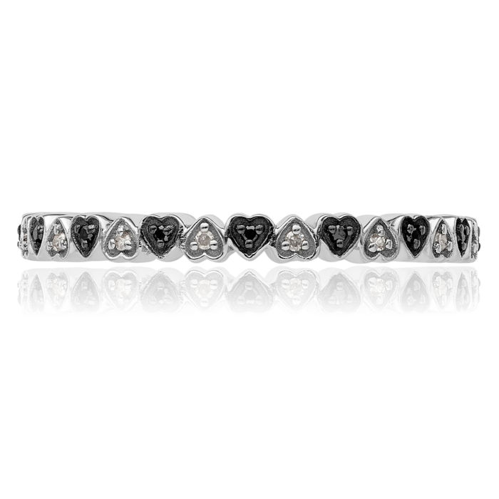 925 Sterling Silver Heart Black White Diamond Stacking Ring