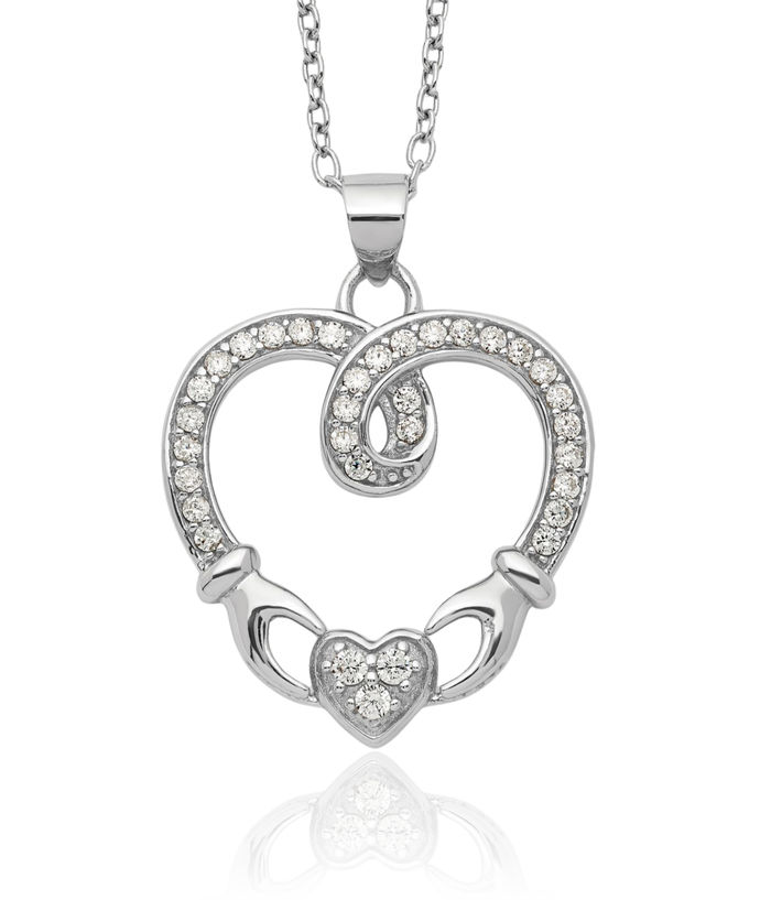 925 Sterling Silver Heart Irish Claddagh Celtic Cubic Zirconia CZ Necklace Chain Jewelry